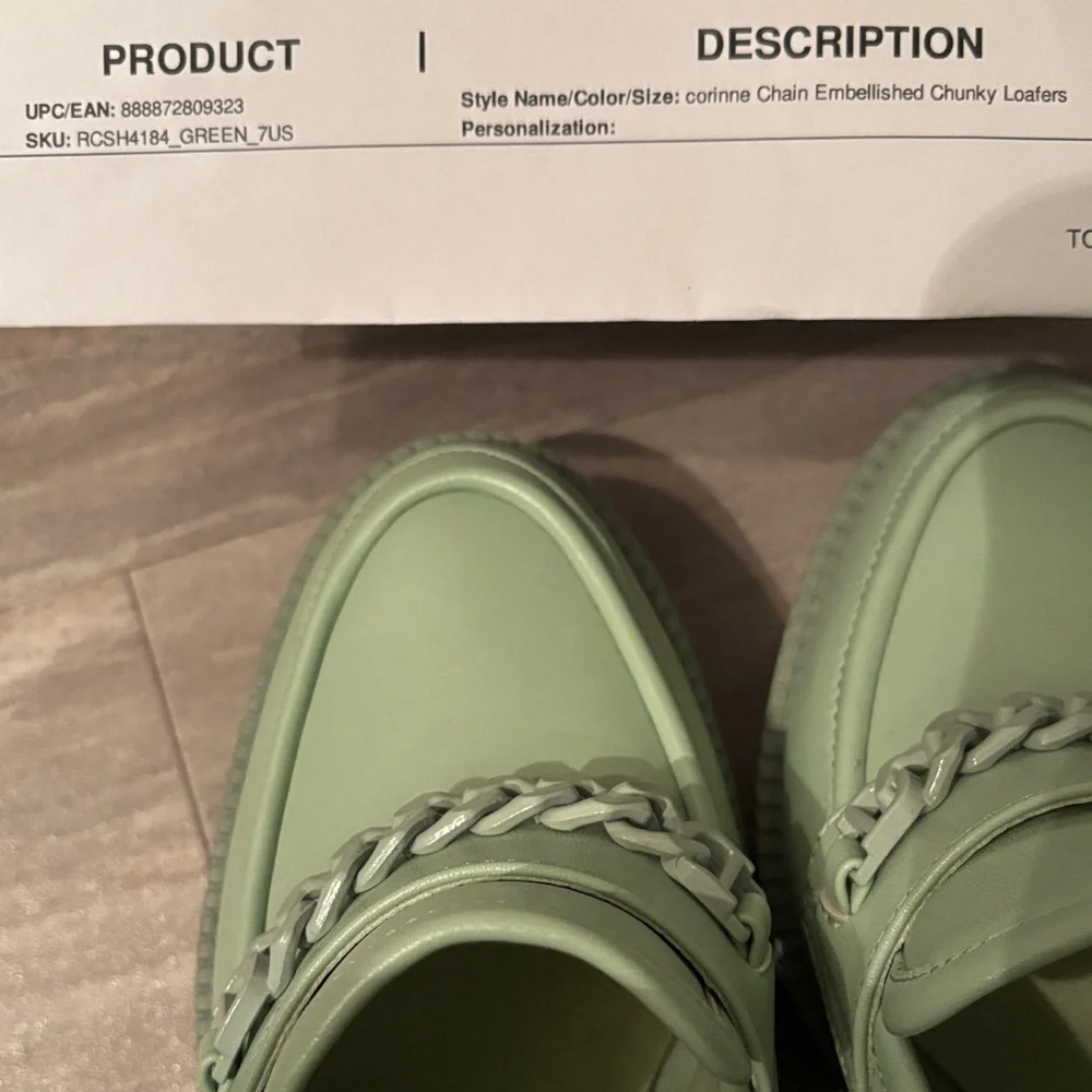 Rag & Co Mint Green Chunky Heel Platform Loafers
